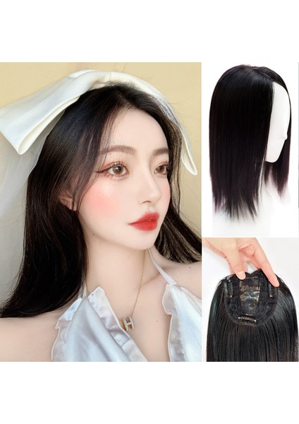 Simülasyon Peruk Seti Siyah Orta Uzunlukta Düz Saç Üst Saç Takviye Parçası Kadın Kapak Gri Saç Nefes Peruk Seti (Yurt Dışından) fiyatları