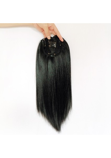 Simülasyon Peruk Seti Siyah Orta Uzunlukta Düz Saç Üst Saç Takviye Parçası Kadın Kapak Gri Saç Nefes Peruk Seti (Yurt Dışından) fırsatları