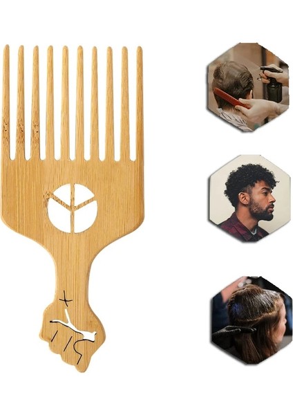 Afro Saç Çekme Tarak Yumruk Şekli Saplı Anti-Statik Doğal Bambu Uzun Diş Dolaşık Açıcı Tarak Kuaförlük Şekillendirici Aracı (Yurt Dışından)