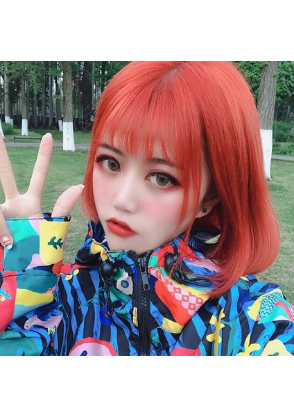 Peruk Kadın Rengi Kısa Saç Saç Hava Patlama Bobo Düz Saç Sentetik Peruk (Yurt Dışından)