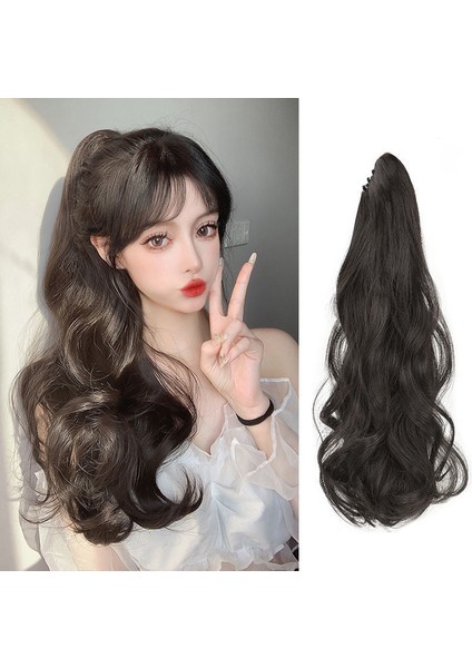 At Kuyruğu Peruk Kadın Klipsli Yapay Uzun Kıvırcık Saç Büyük Dalgalı Net Kırmızı Yüksek At Kuyruğu Kadın Yüksek Sıcaklık Fiber Peruk At Kuyruğu (Yurt Dışından)