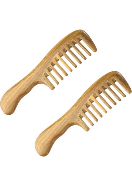 2x Geniş Diş Doğal Sandal Ağacı Saç Tarağı - Pürüzsüz Saplı Statik Ahşap Dolaşık Açıcı Tarak (Yurt Dışından)