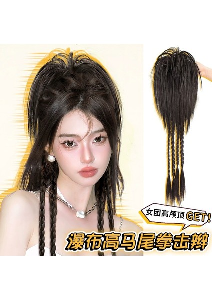 Peruk Kadın Uzun Düz Saç Milenyum Sıcak Kız Simülasyon Yüksek At Kuyruğu Boks Örgü Peruk Şelale Yarım Kravat At Kuyruğu Peruk Örgü (Yurt Dışından)