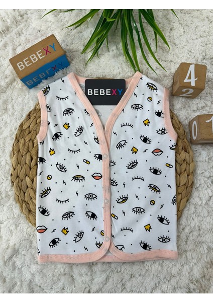 Göz Baskılı Bebek Yelek Pembe