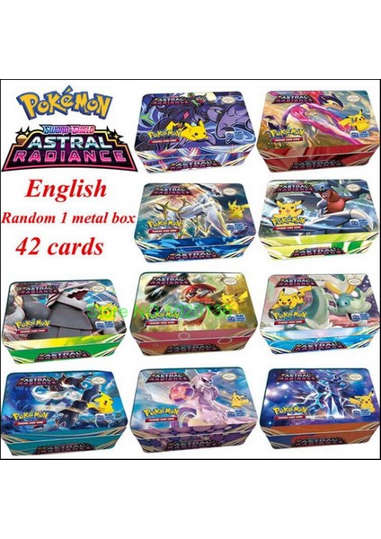 42 Adet Ingilizce Astral Radiance Demir Metal Kutu Pokemon Kartları Arceus Vmax Kart Altın Sınırlı Oyun Koleksiyonu Kartları (Yurt Dışından)