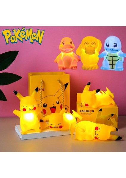 Pokemon Modeli Gece Lambası Pikachu Sevimli Yatma Pozisyonu Charmander Psyduck Squirtle LED Odası Dekorasyon Yumuşak Aydınlatma Oyuncaklar Hediyeler (Yurt Dışından)