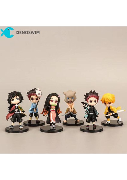 Denoswım 6 Adet Şeytan Slaye Tanjirou Kamado Nezuko Agatsuma Zenitsu Hashibira Inosuke Tomioka Giyuu Aksiyon Figürleri (Yurt Dışından)