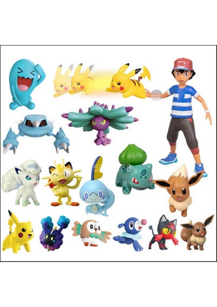 [rongcai] Tomy - Figürler Pokemon, Charmander Popplio Litten Pikachu Rowlet Treecko Eevee Fennekin Greninja, Jouet Poupées Anime 4-6cm (Yurt Dışından)