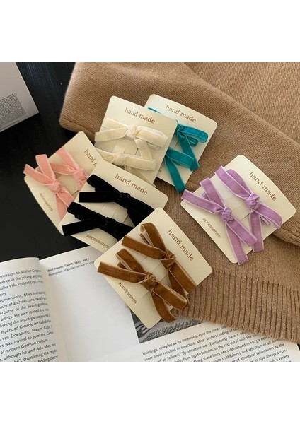 Adet Kore Renkli Kadife Yay Firkete Saç Tokası Saç Klipleri Kızlar Kadınlar Için Vintage Uzun Şerit Saç Tokası Saç Aksesuarları (Yurt Dışından)