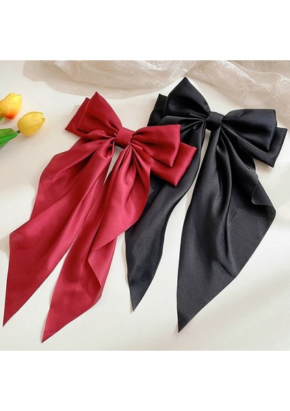 Kadınlar Zarif Yay Şerit Saç Klipleri Düz Renk Retro Saten Ilmek Klipler Kızlar Kore Tokalar Parti Headdress Saç Aksesuarları (Yurt Dışından)