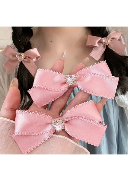 Içi Boş Kalp Elmas Yay Firkete Sevimli Lolita Kız Saç Tokası Moda Pembe Tokalarım Şerit Ilmek Saç Tokası Şapkalar Aksesuarları (Yurt Dışından)