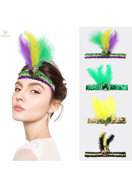 Mardi Gras Payet Kafa Bandı Başlığı Parti Spor Takımı Üç Renkli Tüy Için Parlak Elastik (Yurt Dışından)