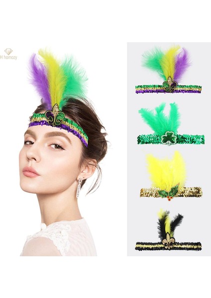 Mardi Gras Payet Kafa Bandı Başlığı Parti Spor Takımı Üç Renkli Tüy Için Parlak Elastik (Yurt Dışından) fiyatları
