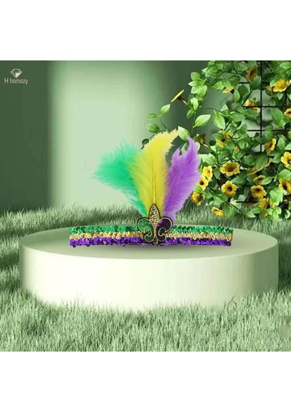 Mardi Gras Payet Kafa Bandı Başlığı Parti Spor Takımı Üç Renkli Tüy Için Parlak Elastik (Yurt Dışından) modelleri