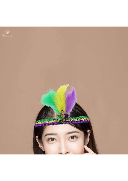 Mardi Gras Payet Kafa Bandı Başlığı Parti Spor Takımı Üç Renkli Tüy Için Parlak Elastik (Yurt Dışından) indirimleri