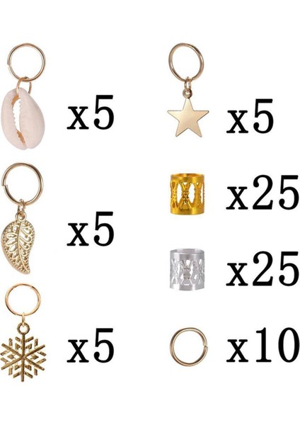 80 Adet Süslemeleri Kolye Dreadlocks Boncuk Metal Manşetler Saç Halkaları Klipler (Yurt Dışından)