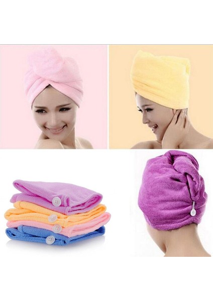 Beyaz Mercan Kadife Kuru Saç Banyo Havlusu Mikrofiber Çabuk Kuruyan Türban Süper Emici Kadın Saç Kap Wrap Düğme ile Kalınlaşmak (Yurt Dışından)