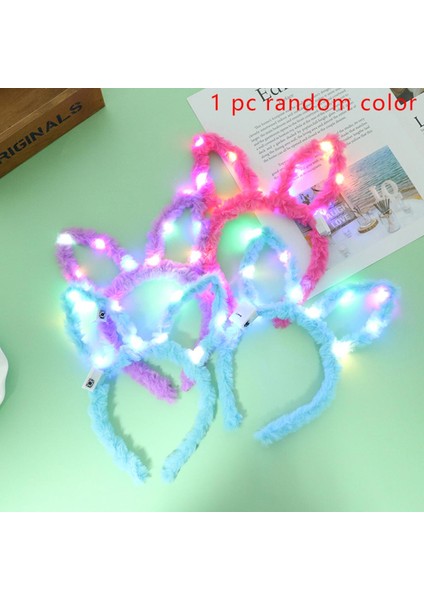 Çocuklar Parti Dekorasyonu Için 10 LED Işıklı Aydınlık Peluş Tavşan Kulakları Şapkalar (Yurt Dışından)