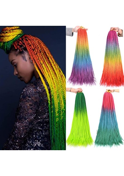 24 Inç Ombre Kutusu Örgüler Tığ Saç Uzun Ön Döngülü Tığ Örgüler Kadın Kızlar Için Sentetik Örgü Saç Uzantıları Budabuda (Yurt Dışından)