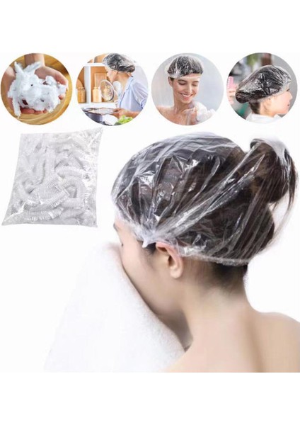 1 【eğlencelı Lıve】 100 Adet Çok Amaçlı Gerilebilir Şeffaf Plastik Duş Başlığı Mutfak Banyo Saç Şapka (Yurt Dışından)