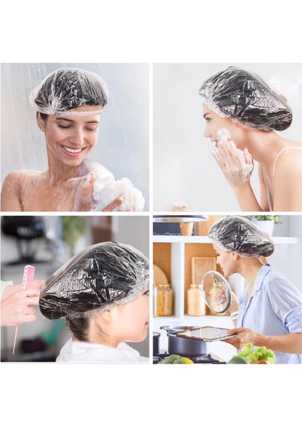 1 【eğlencelı Lıve】 100 Adet Çok Amaçlı Gerilebilir Şeffaf Plastik Duş Başlığı Mutfak Banyo Saç Şapka (Yurt Dışından) modelleri