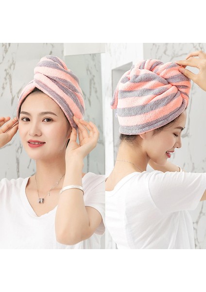 Kadın Kız Havlu Banyo Mikrofiber Havlu Şerit Saç Havlusu Sihirli Mikrofiber Duş Başlığı Bayan Türban Kafa (Yurt Dışından)