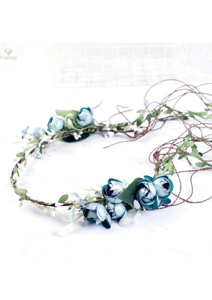 Boho Çiçek Kafa Bandı Çelenk Kadın Kızlar Başlığı Çiçek Çelenk Taç Halo Saç Çelenk Saç Bandı Plaj Tatil Partisi Düğün Için, Mavi (Yurt Dışından)