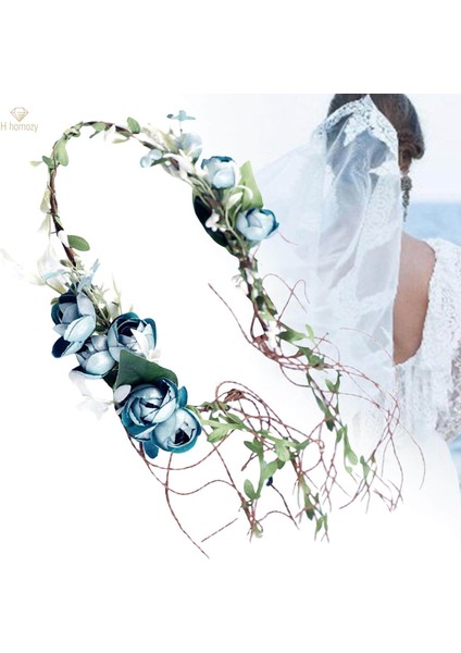 Boho Çiçek Kafa Bandı Çelenk Kadın Kızlar Başlığı Çiçek Çelenk Taç Halo Saç Çelenk Saç Bandı Plaj Tatil Partisi Düğün Için, Mavi (Yurt Dışından) modelleri