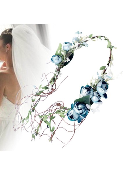 Boho Çiçek Kafa Bandı Çelenk Kadın Kızlar Başlığı Çiçek Çelenk Taç Halo Saç Çelenk Saç Bandı Plaj Tatil Partisi Düğün Için, Mavi (Yurt Dışından) fırsatları