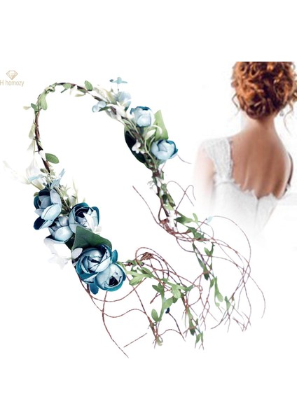 Boho Çiçek Kafa Bandı Çelenk Kadın Kızlar Başlığı Çiçek Çelenk Taç Halo Saç Çelenk Saç Bandı Plaj Tatil Partisi Düğün Için, Mavi (Yurt Dışından) indirimleri