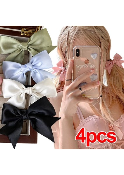 2/4 Adet Saten Yay Saç Klipleri Jk Kızlar Için Kawii Tokalarım Sevimli Saç Aksesuarları Çocuklar Siyah Beyaz Kurdele Kadın Tokalar Toka (Yurt Dışından)