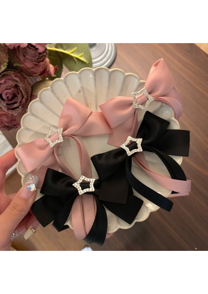Yeni Moda Pembe ve Siyah Kurdele Yay Firkete Saç Tokası Zarif Beş Köşeli Yıldız Saç Aksesuarları Saç Klipleri Kadın Kızlar Için (Yurt Dışından)