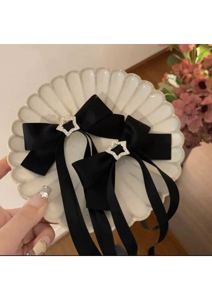 Yeni Moda Pembe ve Siyah Kurdele Yay Firkete Saç Tokası Zarif Beş Köşeli Yıldız Saç Aksesuarları Saç Klipleri Kadın Kızlar Için (Yurt Dışından) fırsatları