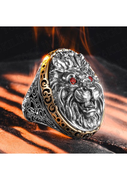 925 Ayar Gümüş Büyük Boy 3D Aslan Motifli Koleksiyonluk Erkek Yüzük