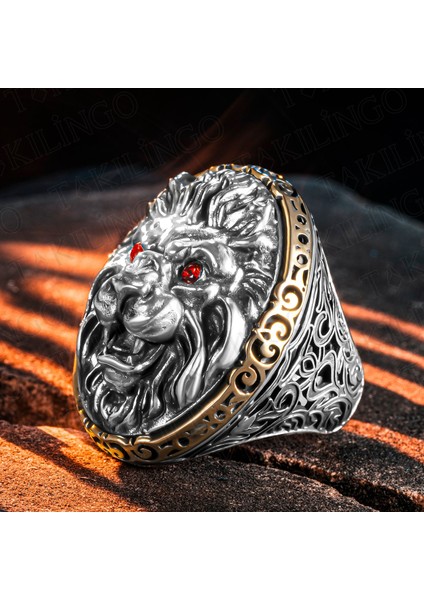 925 Ayar Gümüş Büyük Boy 3D Aslan Motifli Koleksiyonluk Erkek Yüzük