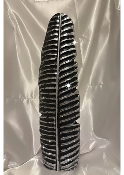 Yaprak Vazo Siyah Gümüş Vazo 57CM