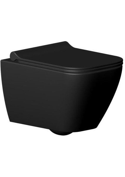 Seramiksan Saturn Rim-Out Kanalsız Mat Siyah Asma Klozet + Duroplast Yavaş Kapanır Kapak + VitrA Gömme Rezervuar Set