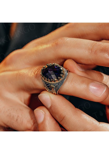 925 Ayar Gümüş Ameteist Taşlı Zirkon Taş Detaylı Erkek Yüzük modelleri