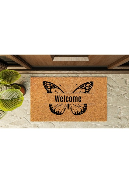 Kapı Önü Paspası Özel Tasarım Koko Model Kelebek Welcome PK-1566 indirimleri