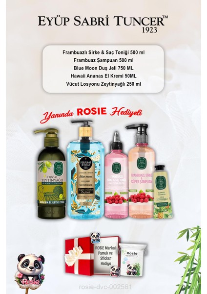 Blue Moon Duş Jeli, Ananas Krem, Şampuan ve Tonik Frambuazlı, Zeytinyağlı Losyon ve Rosie