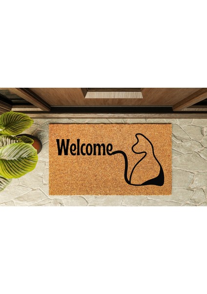 Kapı Önü Paspası Özel Tasarım Koko Model Welcome Kedi PK-1594