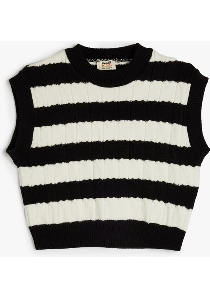 Çizgili Slim Fit Bisiklet Yaka Crop Süveter