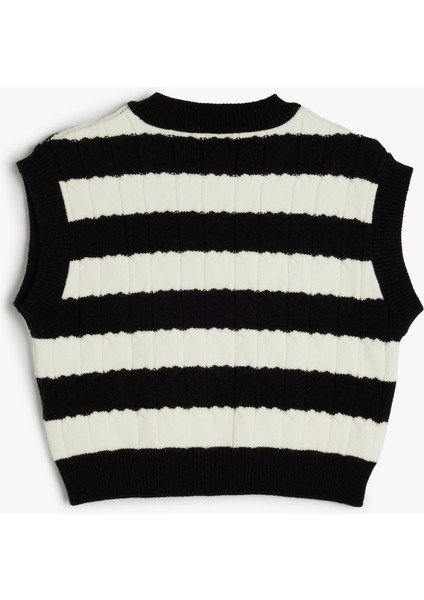 Çizgili Slim Fit Bisiklet Yaka Crop Süveter fiyatları