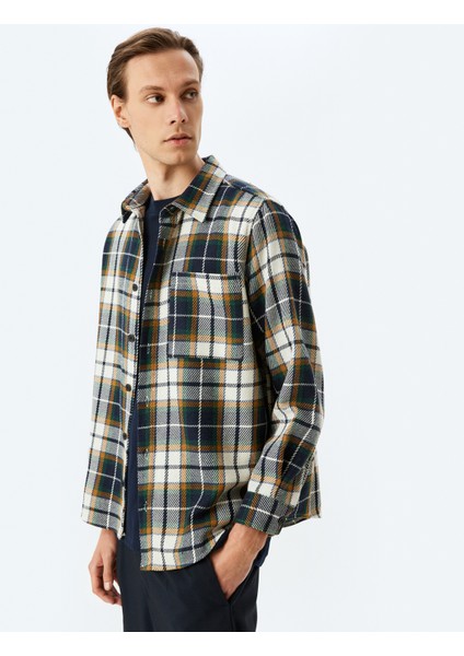 Uzun Kollu Pamuk Karışımlı Cep Detaylı Ekose Oduncu Gömleği