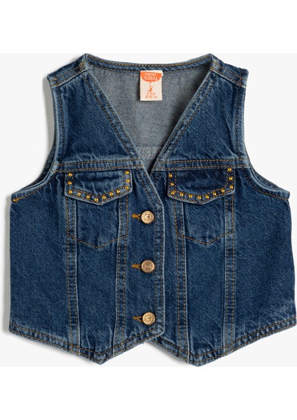 Kot Yelek Kolsuz Kapaklı Cepli Taş Detaylı