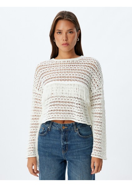 Ajurlu Püsküllü Kazak Geniş Uzun Kollu Yuvarlak Yaka Bol Kalıp modelleri