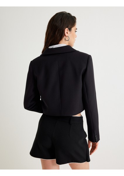 Crop Blazer Ceket Düğmeli Kapaklı Cep Detaylı Regular Fit fırsatları