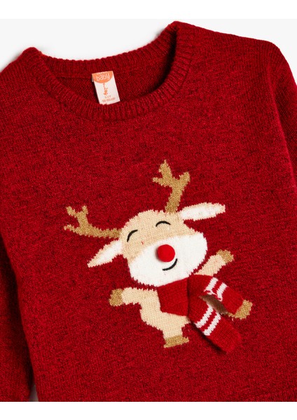 Geyik Desenli Uzun Kollu Bisiklet Yaka Triko Kazak modelleri