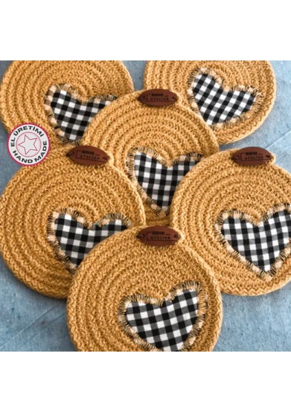 El Yapımı Doğal Koton Ip 6'lı Bardak Altlığı -12 x 12 cm