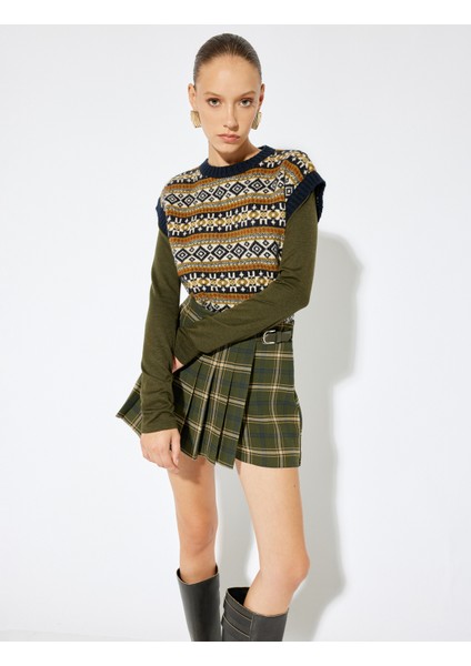 x Sima Tarkan - Triko Oversize Süveter Yuvarlak Yaka Çok Renkli Etnik Desenli fiyatları